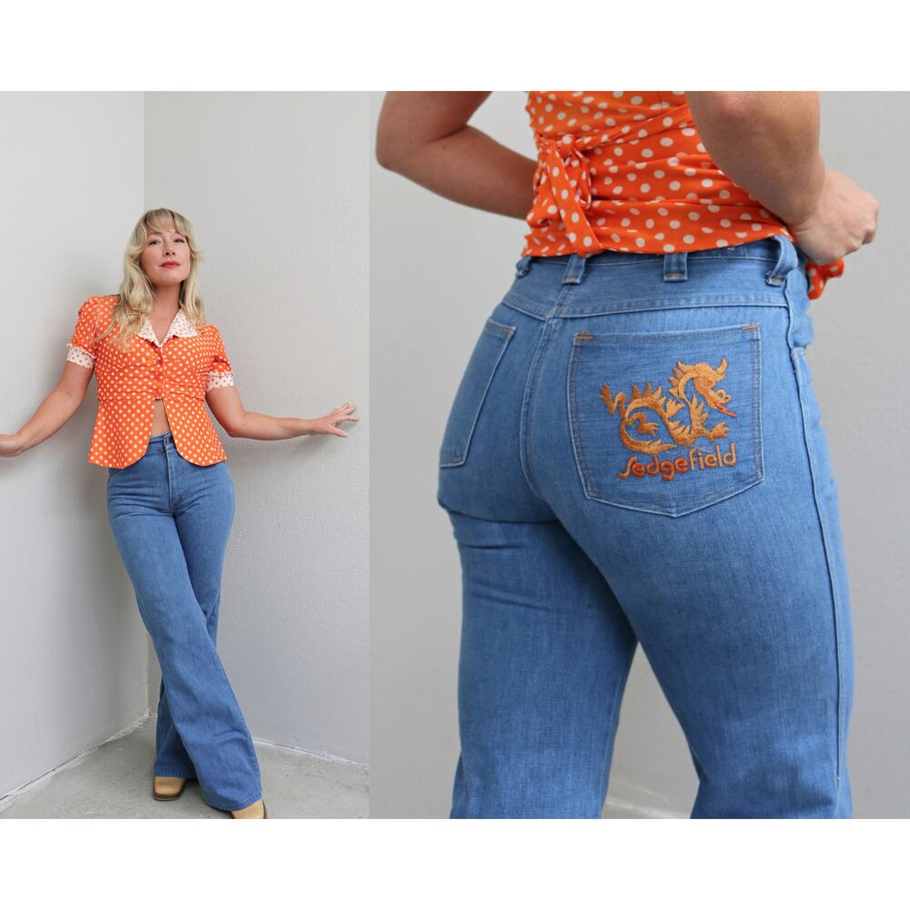 1970's Rare Vintage Sedgefield Dragon Flare Jeans Women's XS SM 28" to 29" Waist